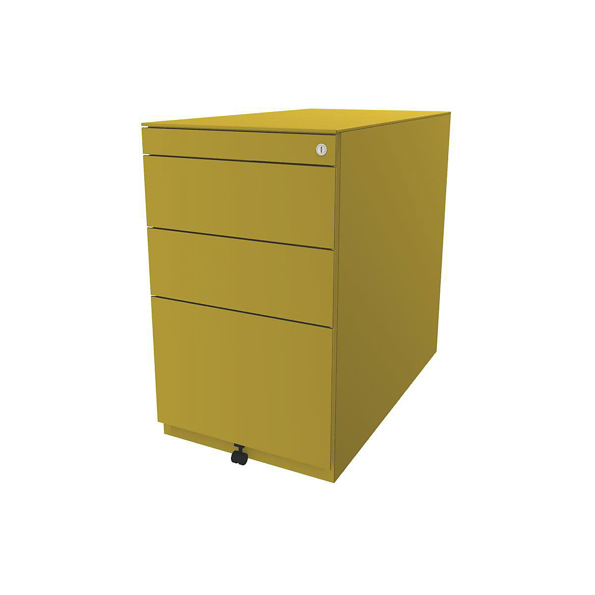 Note™ fixed pedestal, with 2 universal drawers, 1 suspension file drawer – BISLEY, with top, depth 775 mm, yellow-3