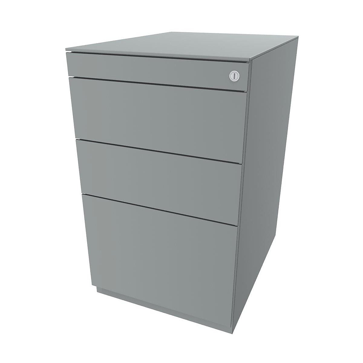 Note™ fixed pedestal, with 2 universal drawers, 1 suspension file drawer – BISLEY, with top, depth 565 mm, silver-5