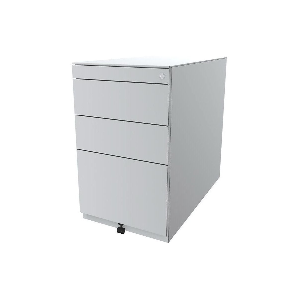 Note™ fixed pedestal, with 2 universal drawers, 1 suspension file drawer – BISLEY, with top, depth 775 mm, traffic white-8