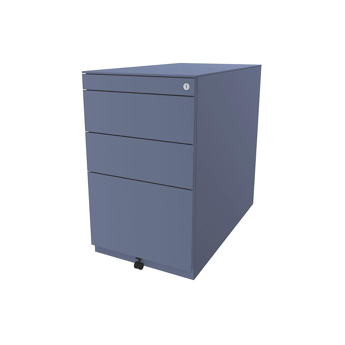 Note™ fixed pedestal, with 2 universal drawers, 1 suspension file drawer – BISLEY, with top, depth 775 mm, blue-2