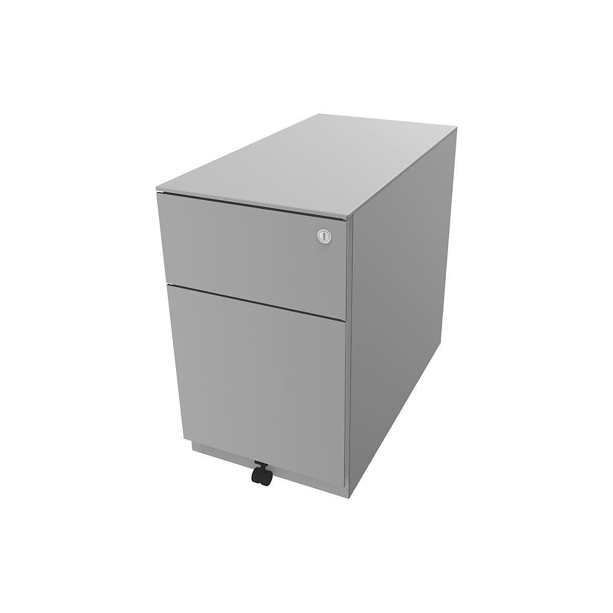 Note™ mobile drawer unit, with 1 suspension file drawer, 1 universal drawer – BISLEY, HxWxD 502 x 300 x 565 mm, with grip rail and top, light grey-9
