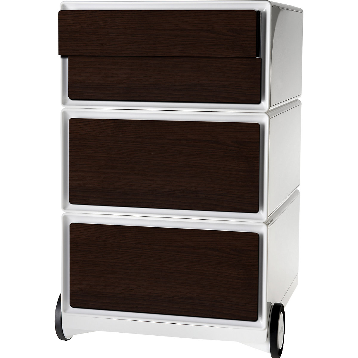 Paperflow – easyBox® mobile pedestal, 2 drawers, 2 flat drawers, white / wenge