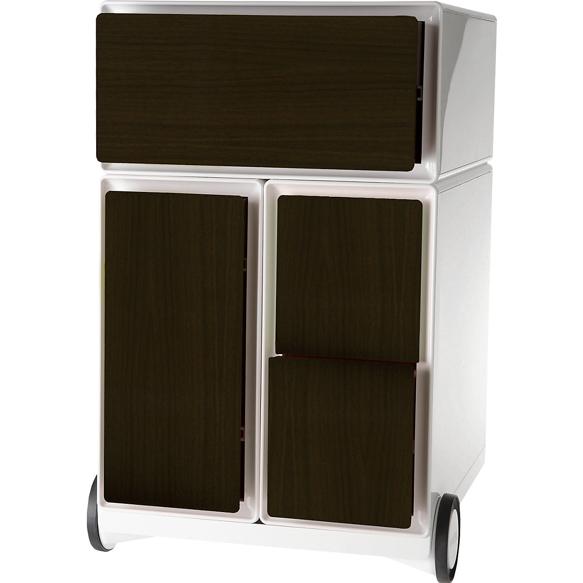 easyBox® mobile pedestal – Paperflow, 1 drawer, 1 suspension file drawer, 2 CD drawers, white / wenge-14