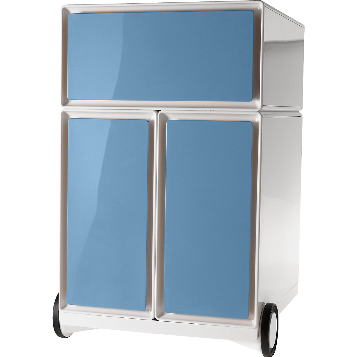 easyBox® mobile pedestal – Paperflow, 1 drawer, 2 suspension file drawers, white / blue-10
