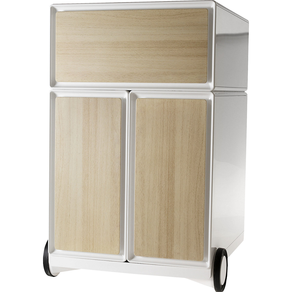 easyBox® mobile pedestal – Paperflow, 1 drawer, 2 suspension file drawers, white / beech-11
