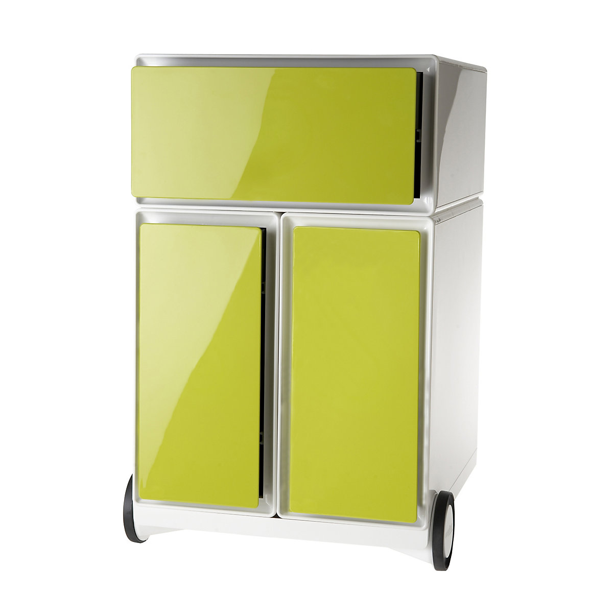 easyBox® mobile pedestal – Paperflow, 1 drawer, 2 suspension file drawers, white / green-12