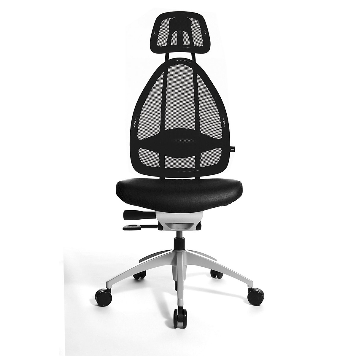 Designer office swivel chair, with head rest and mesh back rest – Topstar, effective back rest height 830 mm, black-8