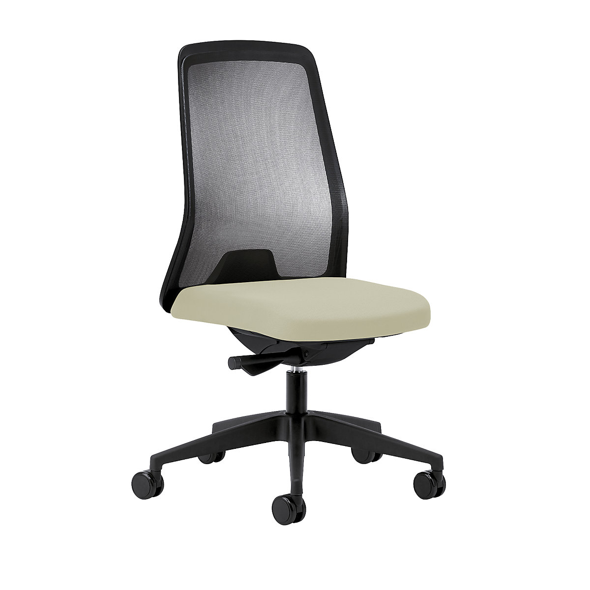 EVERY operator swivel chair, black mesh back rest – interstuhl, black frame, with hard castors, beige, seat depth 430 mm-4