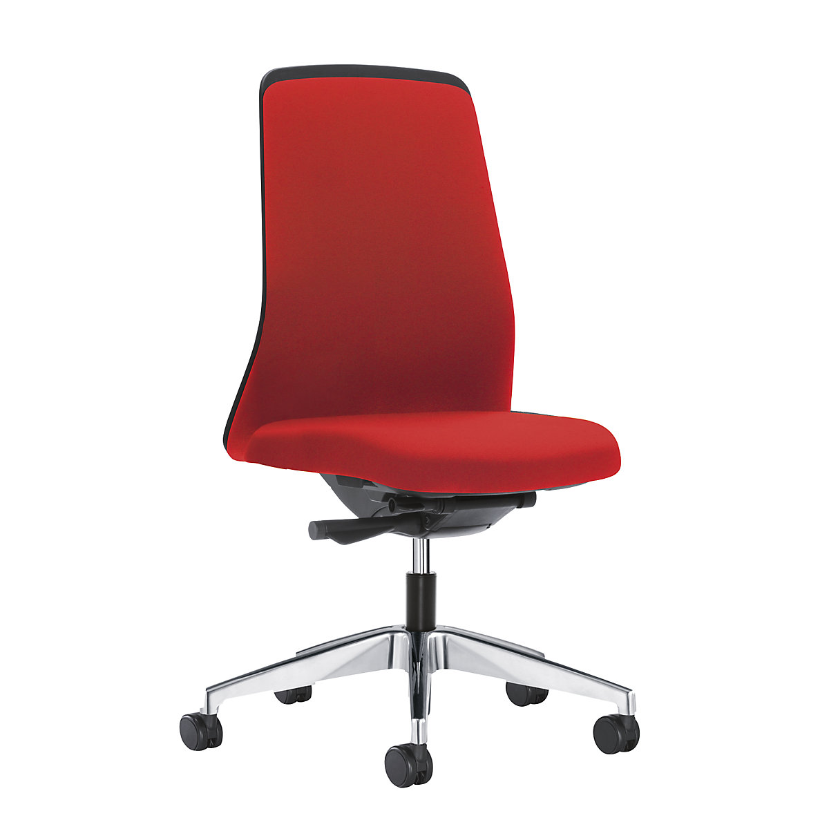 EVERY operator swivel chair, chillback back rest in black – interstuhl, polished frame, with hard castors, flame red, seat depth 430 mm-3