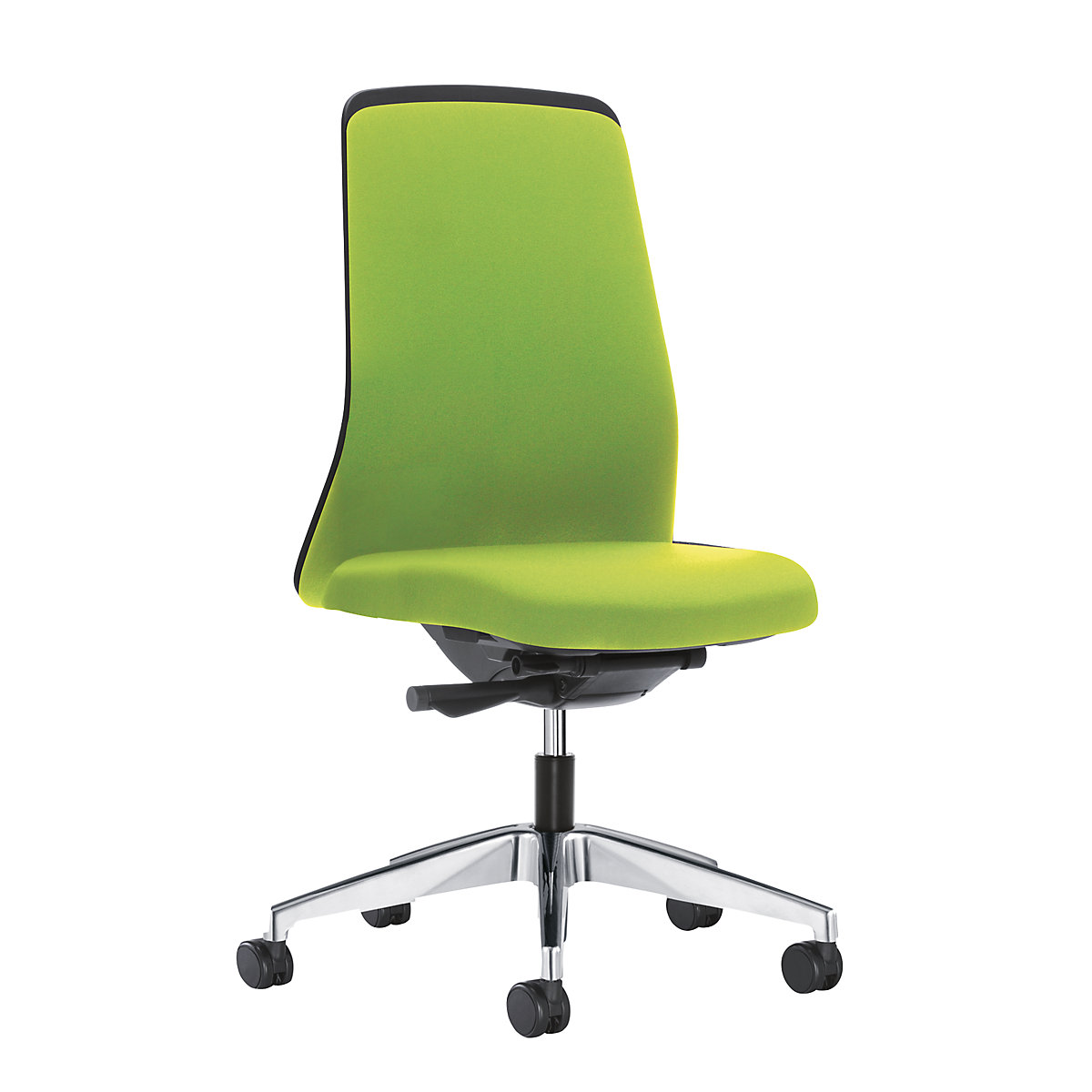 EVERY operator swivel chair, chillback back rest in black – interstuhl, polished frame, with hard castors, yellow green, seat depth 430 mm-4