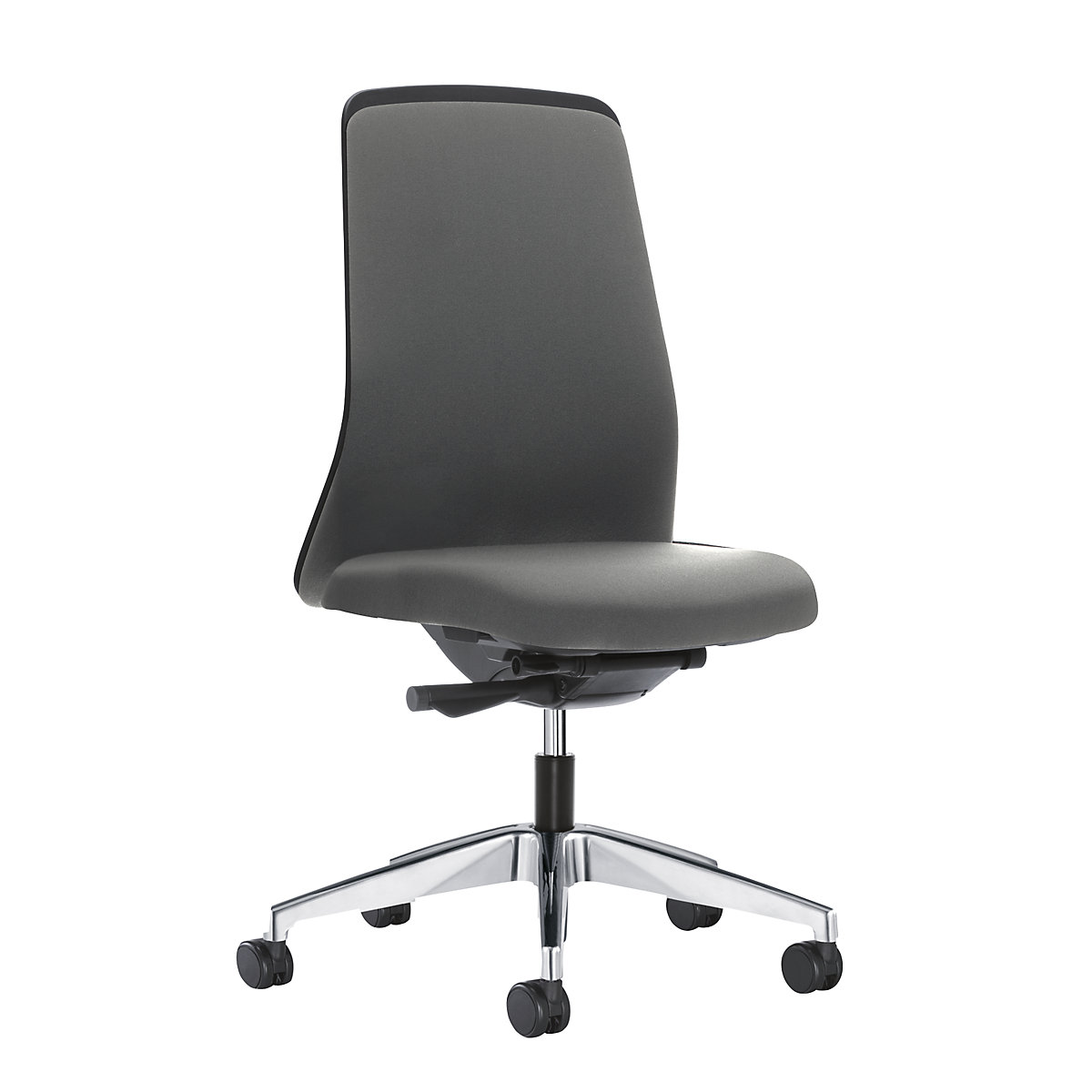EVERY operator swivel chair, chillback back rest in black – interstuhl, polished frame, with hard castors, iron grey, seat depth 430 mm-6