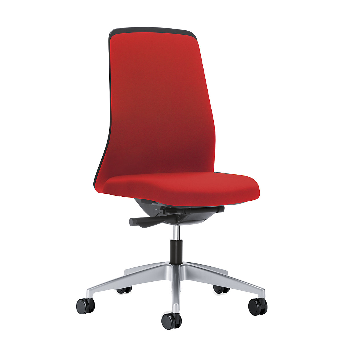 EVERY operator swivel chair, chillback back rest in black – interstuhl, brilliant silver frame, with hard castors, flame red, seat depth 430 mm-6