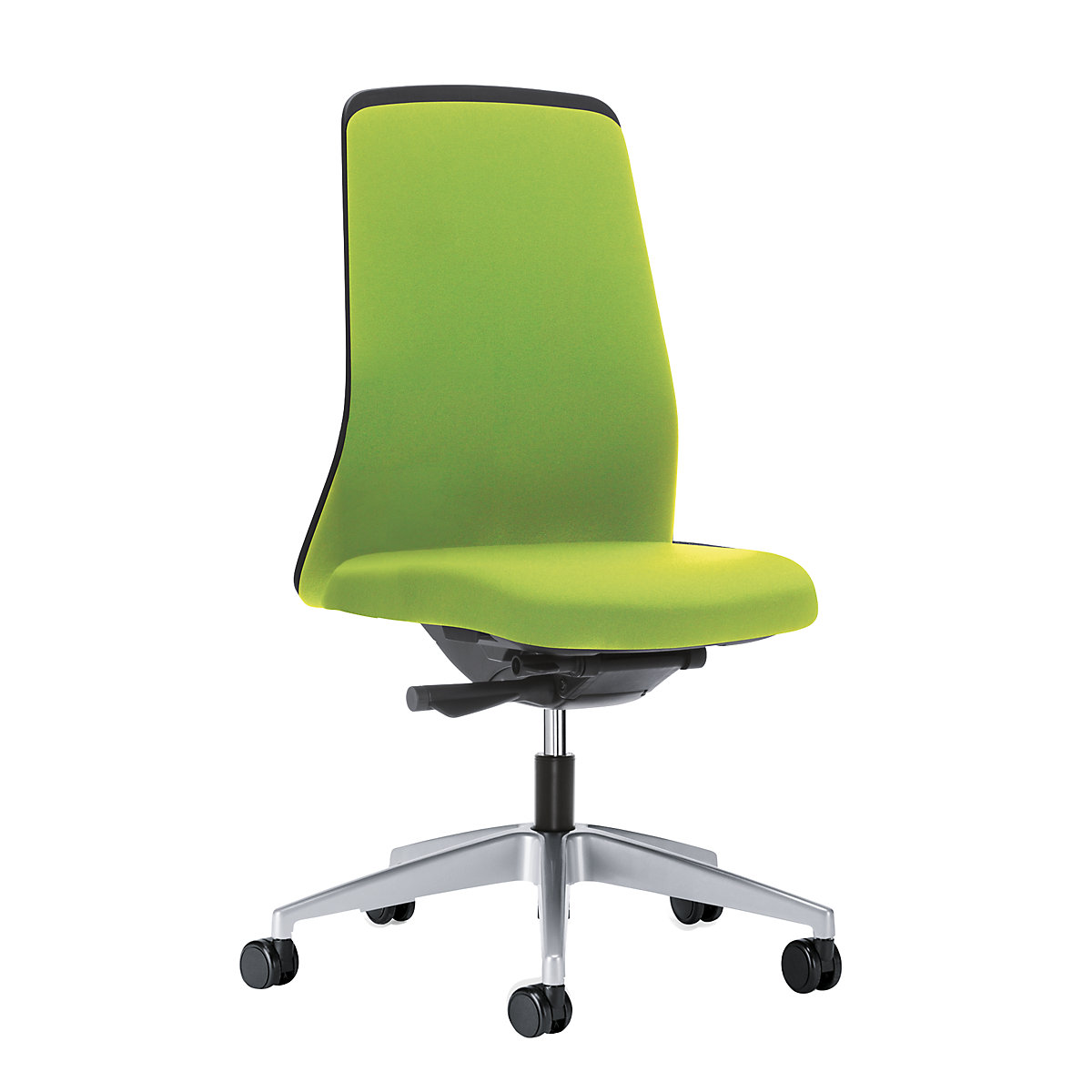 EVERY operator swivel chair, chillback back rest in black – interstuhl, brilliant silver frame, with hard castors, yellow green, seat depth 430 mm-3