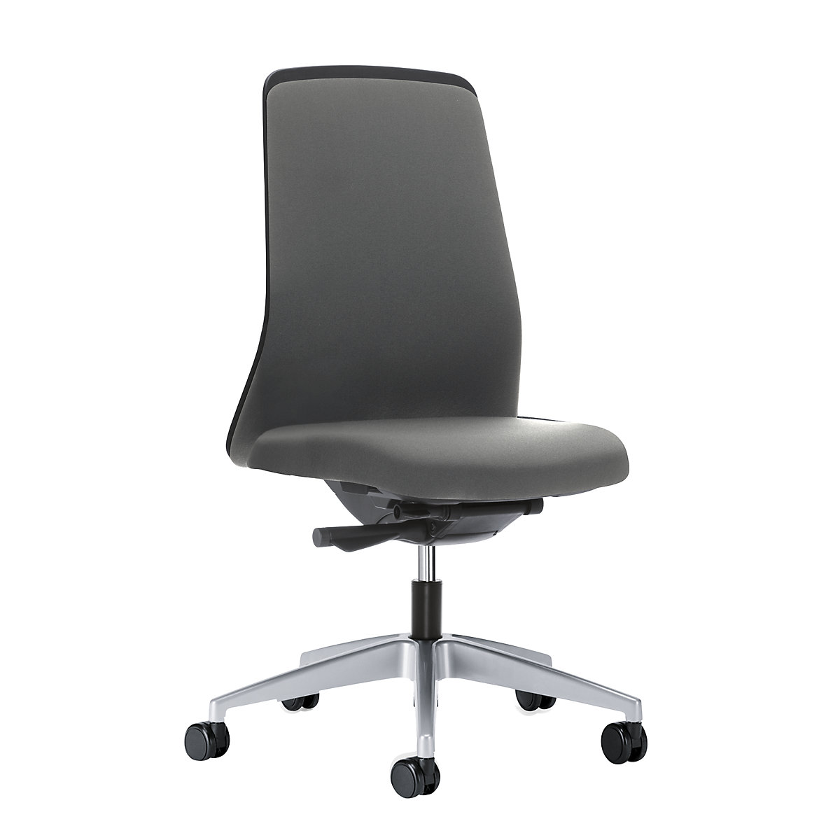 EVERY operator swivel chair, chillback back rest in black – interstuhl, brilliant silver frame, with hard castors, iron grey, seat depth 430 mm-7