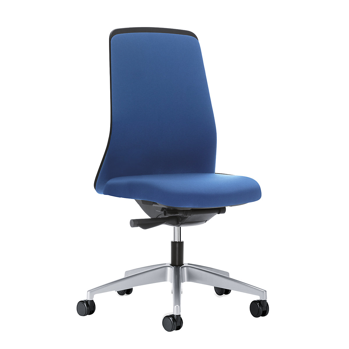 EVERY operator swivel chair, chillback back rest in black – interstuhl, brilliant silver frame, with soft castors, gentian blue, seat depth 430 mm-6
