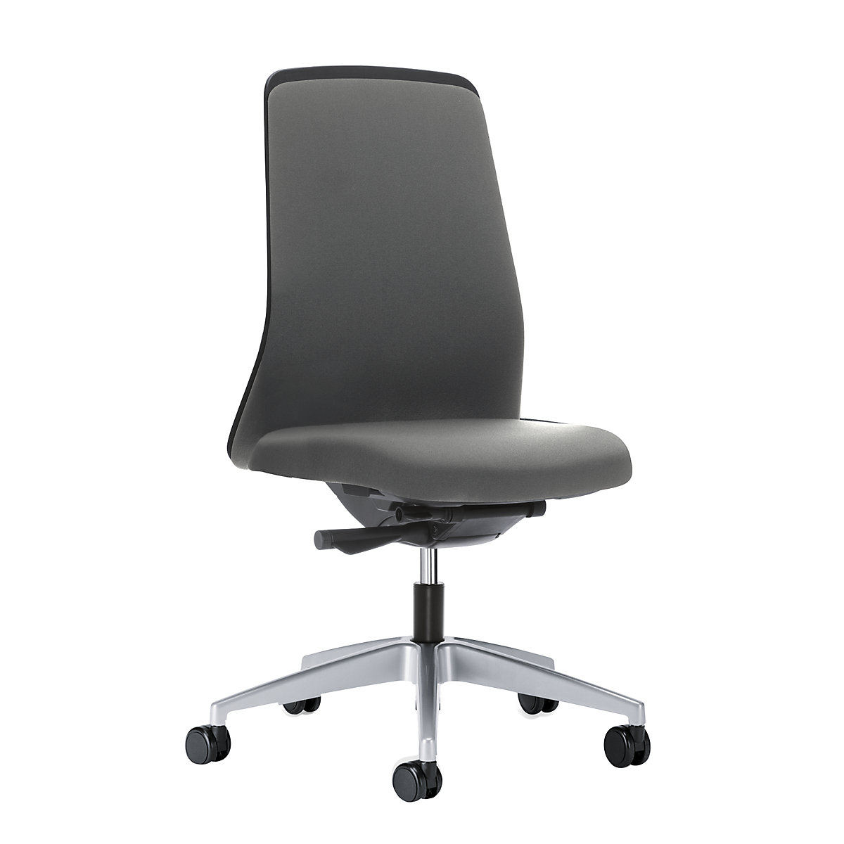 EVERY operator swivel chair, chillback back rest in black – interstuhl, brilliant silver frame, with soft castors, iron grey, seat depth 430 mm-4