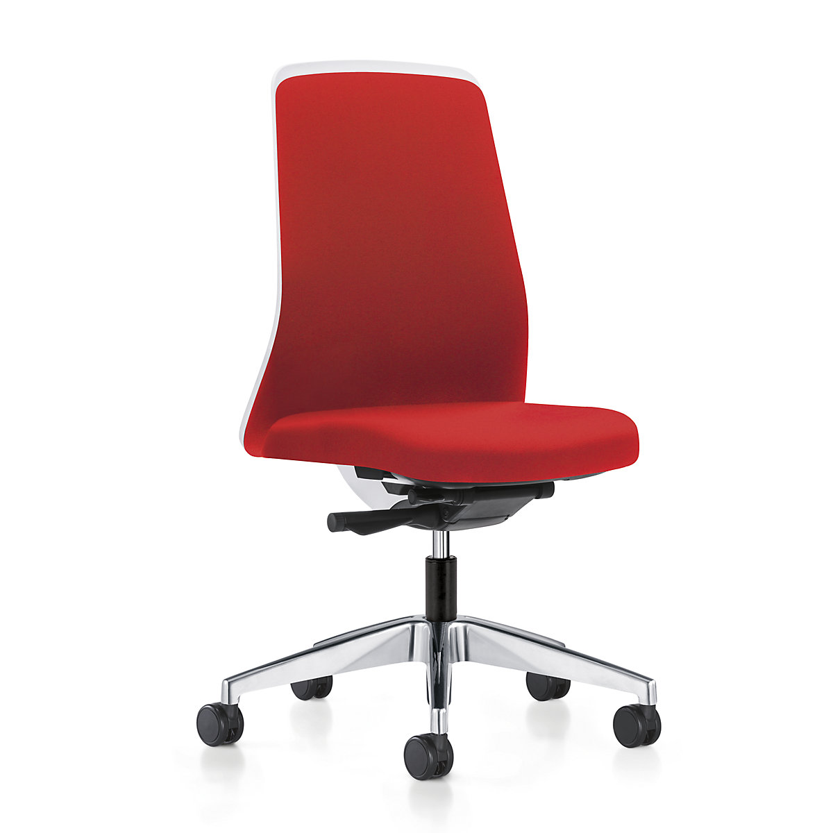 EVERY operator swivel chair, chillback back rest in white – interstuhl, polished frame, with hard castors, flame red, seat depth 430 mm-3