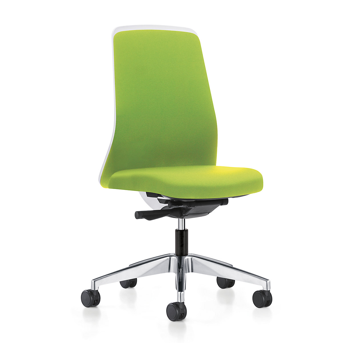 EVERY operator swivel chair, chillback back rest in white – interstuhl, polished frame, with hard castors, yellow green, seat depth 430 mm-4