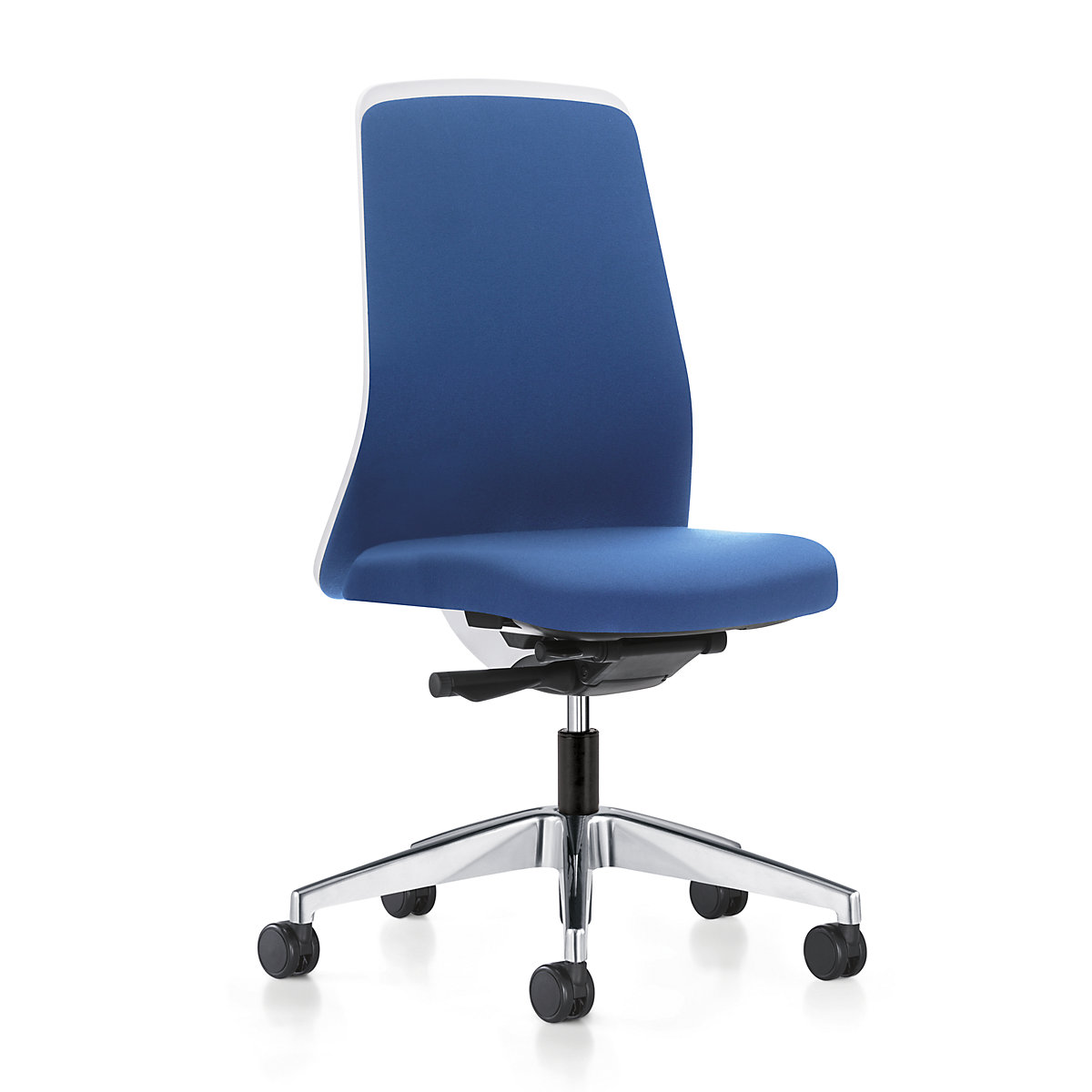 EVERY operator swivel chair, chillback back rest in white – interstuhl, polished frame, with hard castors, gentian blue, seat depth 430 mm-5