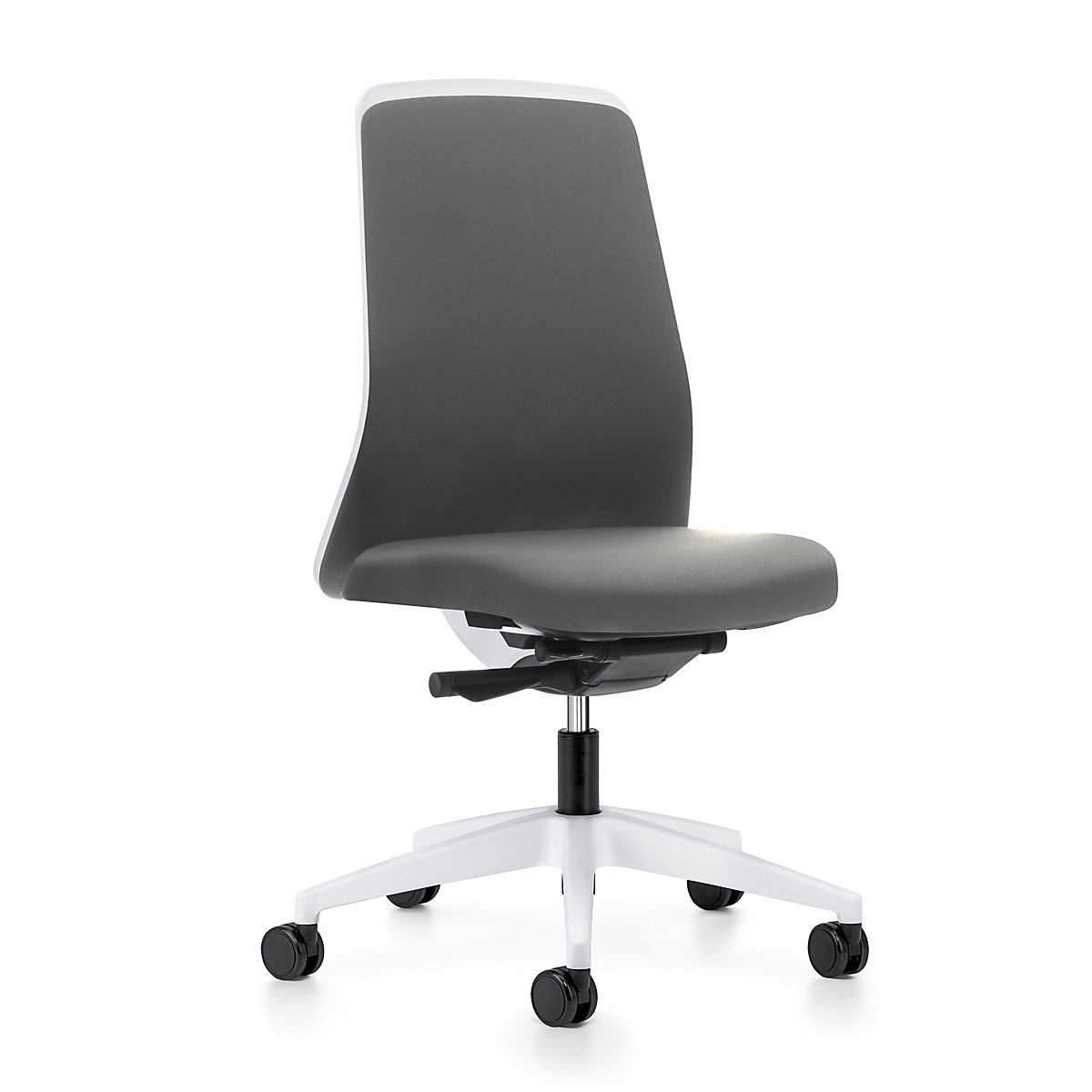 EVERY operator swivel chair, chillback back rest in white – interstuhl, white frame, with hard castors, iron grey, seat depth 430 mm-6