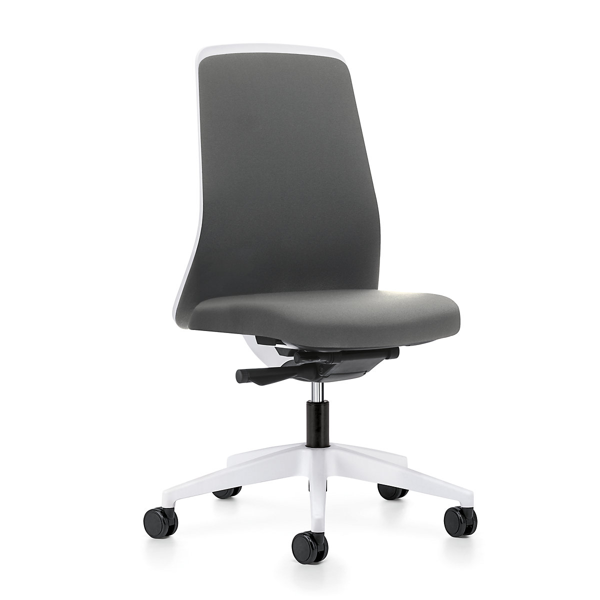 EVERY operator swivel chair, chillback back rest in white – interstuhl, white frame, with soft castors, iron grey, seat depth 430 mm-5
