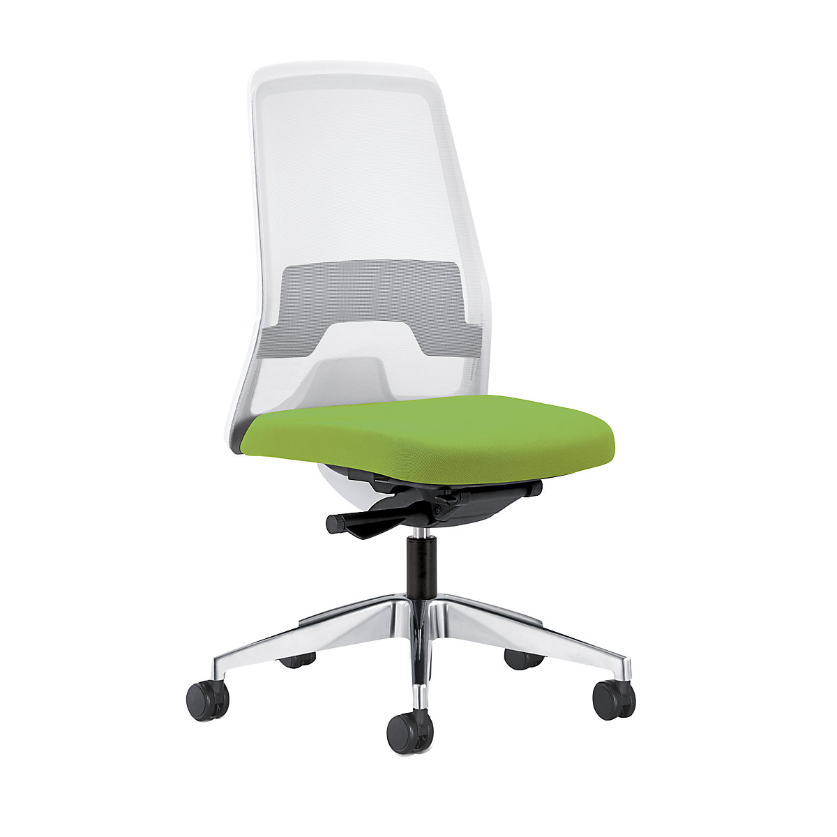 EVERY operator swivel chair, white mesh back rest – interstuhl, polished frame, with hard castors, yellow green, seat depth 430 mm-5