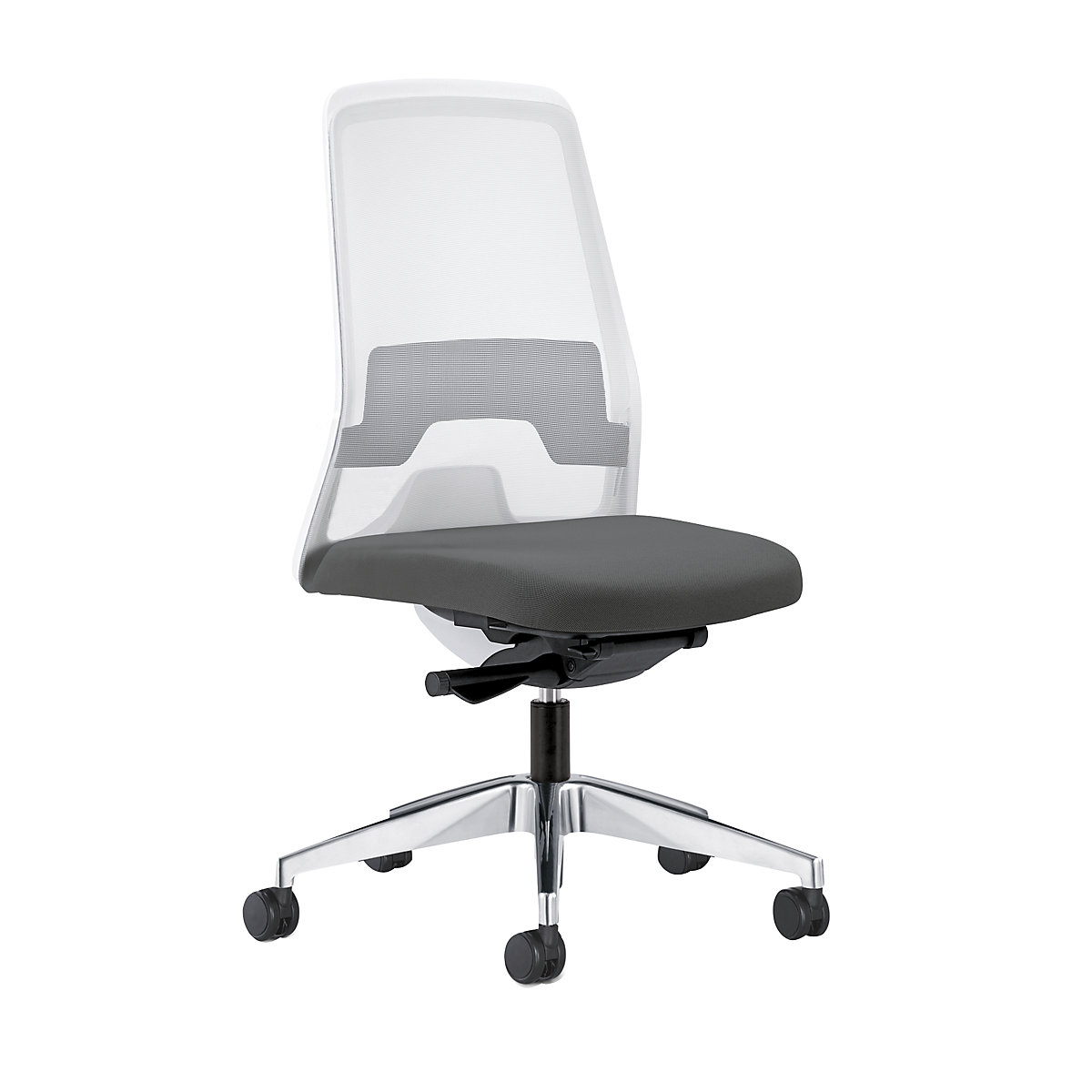 EVERY operator swivel chair, white mesh back rest – interstuhl, polished frame, with hard castors, iron grey, seat depth 430 mm-6