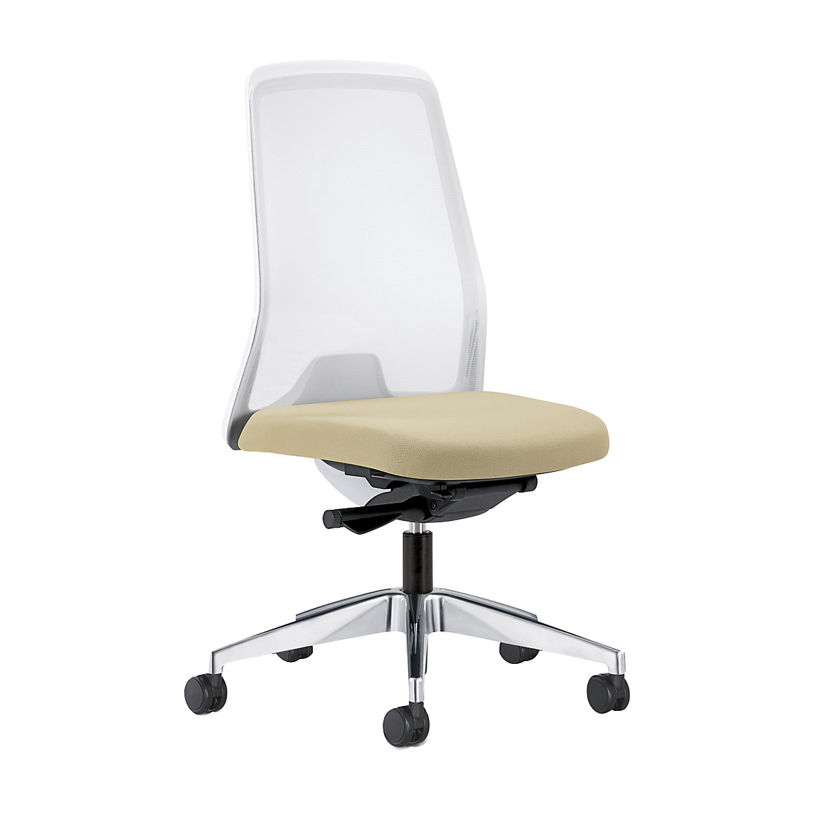 EVERY operator swivel chair, white mesh back rest – interstuhl, polished frame, with soft castors, beige, seat depth 430 mm-4