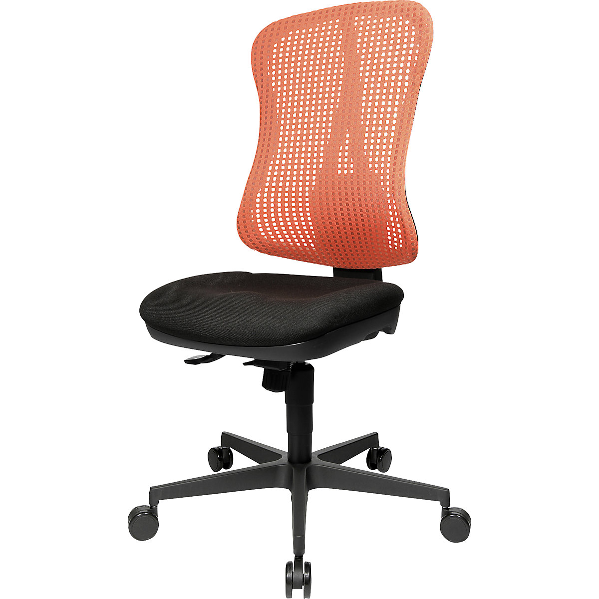 Ergonomic swivel chair, contoured seat – Topstar, without arm rests, black seat, red mesh back rest-9