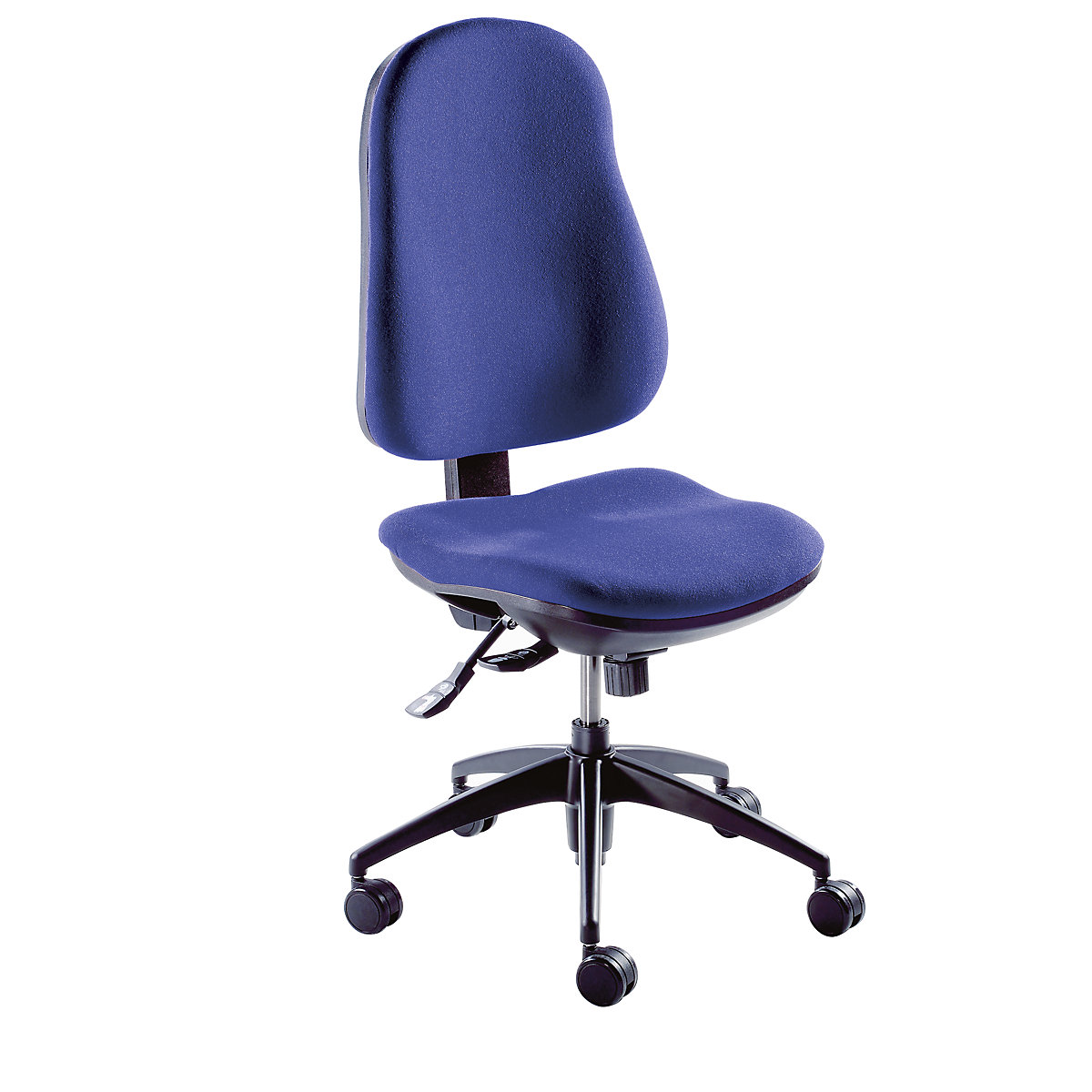 Ergonomic swivel chair – eurokraft pro, point synchronous mechanism, without arm rests, blue covering-3