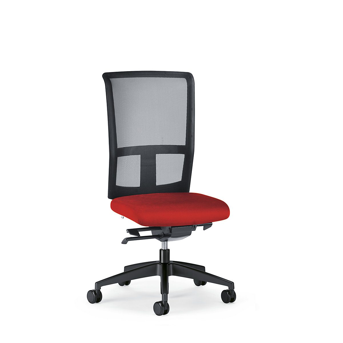 GOAL AIR office swivel chair, back rest height 545 mm – interstuhl, black frame, with soft castors, flame red, seat depth 410 mm-1