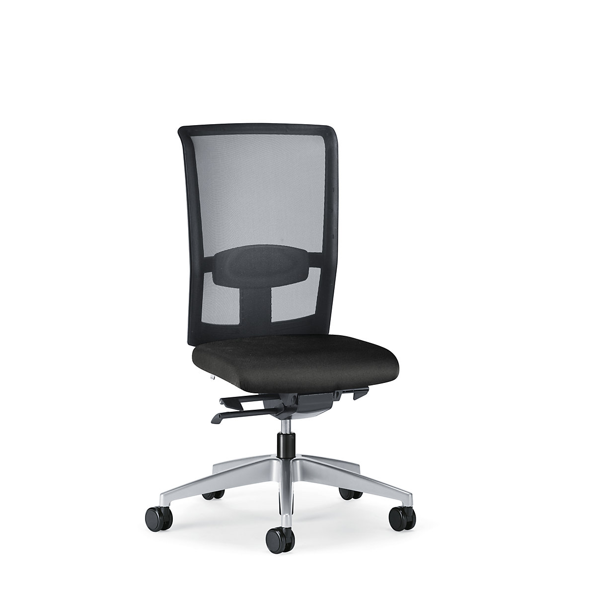 GOAL AIR office swivel chair, back rest height 545 mm – interstuhl, brilliant silver frame, with hard castors, graphite black, seat depth 410 mm-1