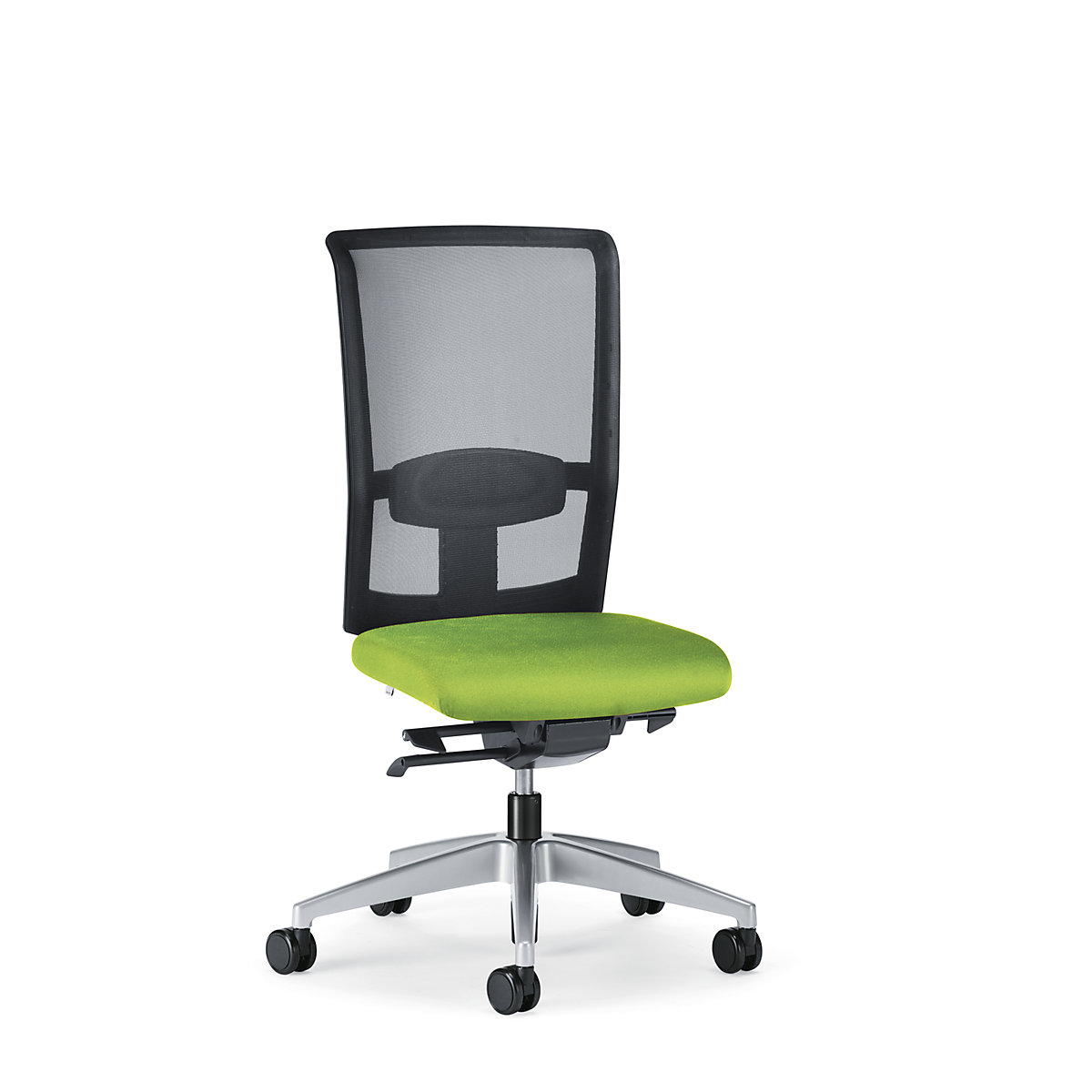 GOAL AIR office swivel chair, back rest height 545 mm – interstuhl, brilliant silver frame, with hard castors, yellow green, seat depth 410 mm-5