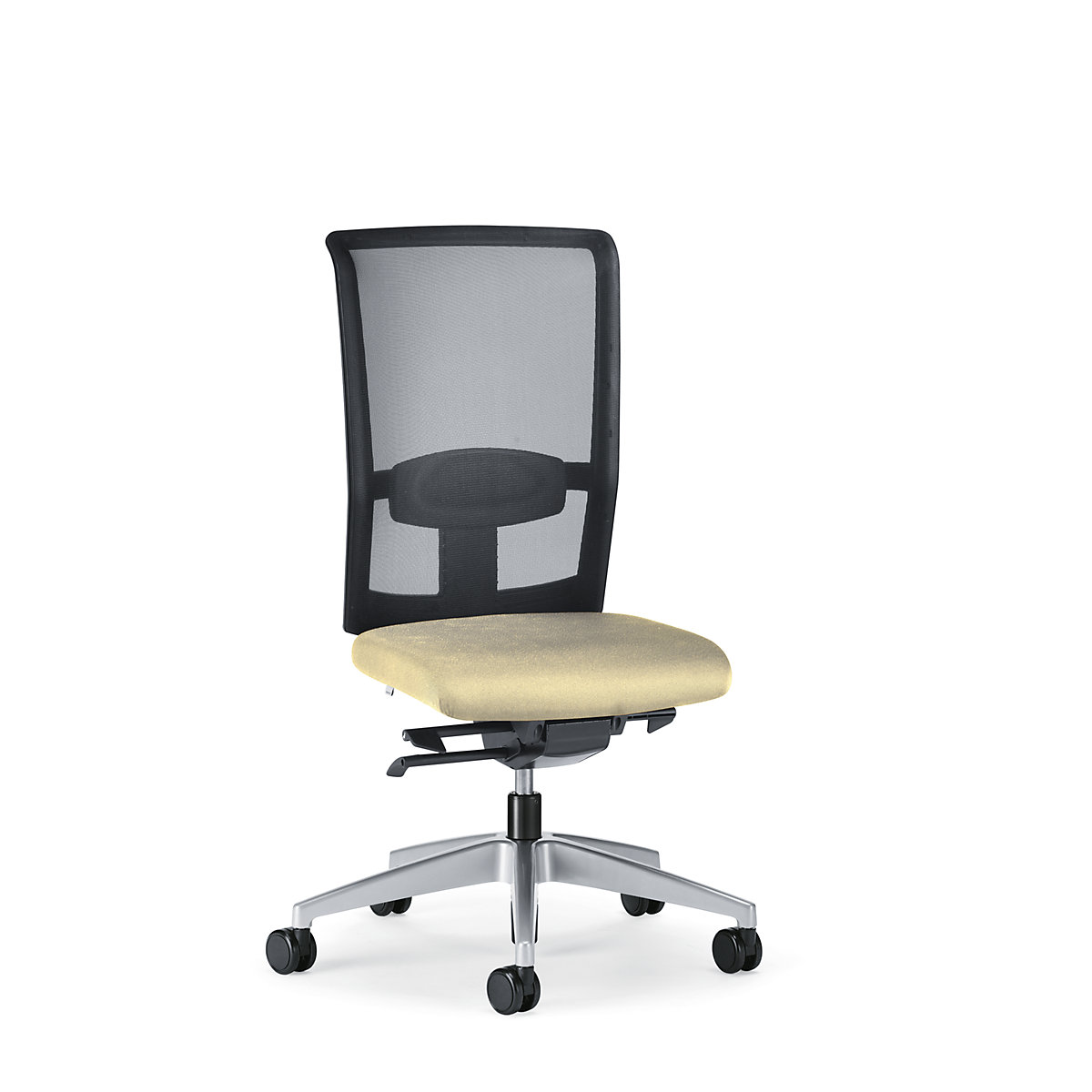 GOAL AIR office swivel chair, back rest height 545 mm – interstuhl, brilliant silver frame, with hard castors, beige, seat depth 410 mm-6
