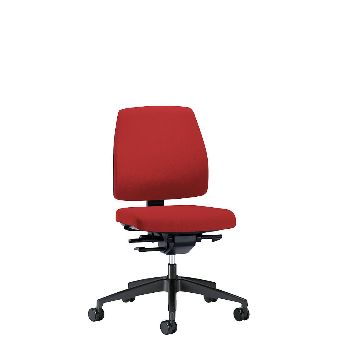 GOAL office swivel chair, back rest height 430 mm – interstuhl, black frame, with hard castors, flame red, seat depth 410 mm-1