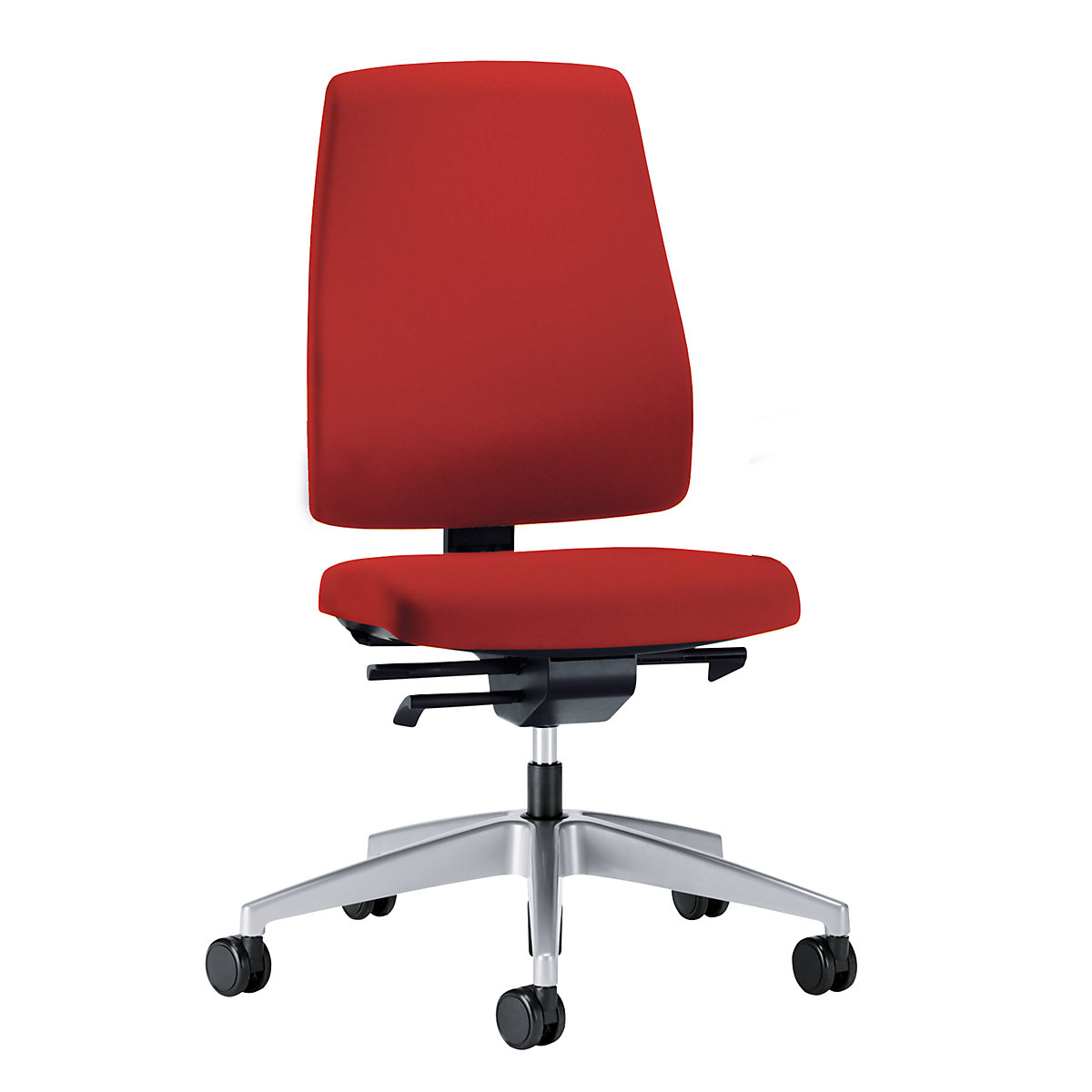 GOAL office swivel chair, back rest height 530 mm – interstuhl, brilliant silver frame, with hard castors, flame red, seat depth 410 mm-4