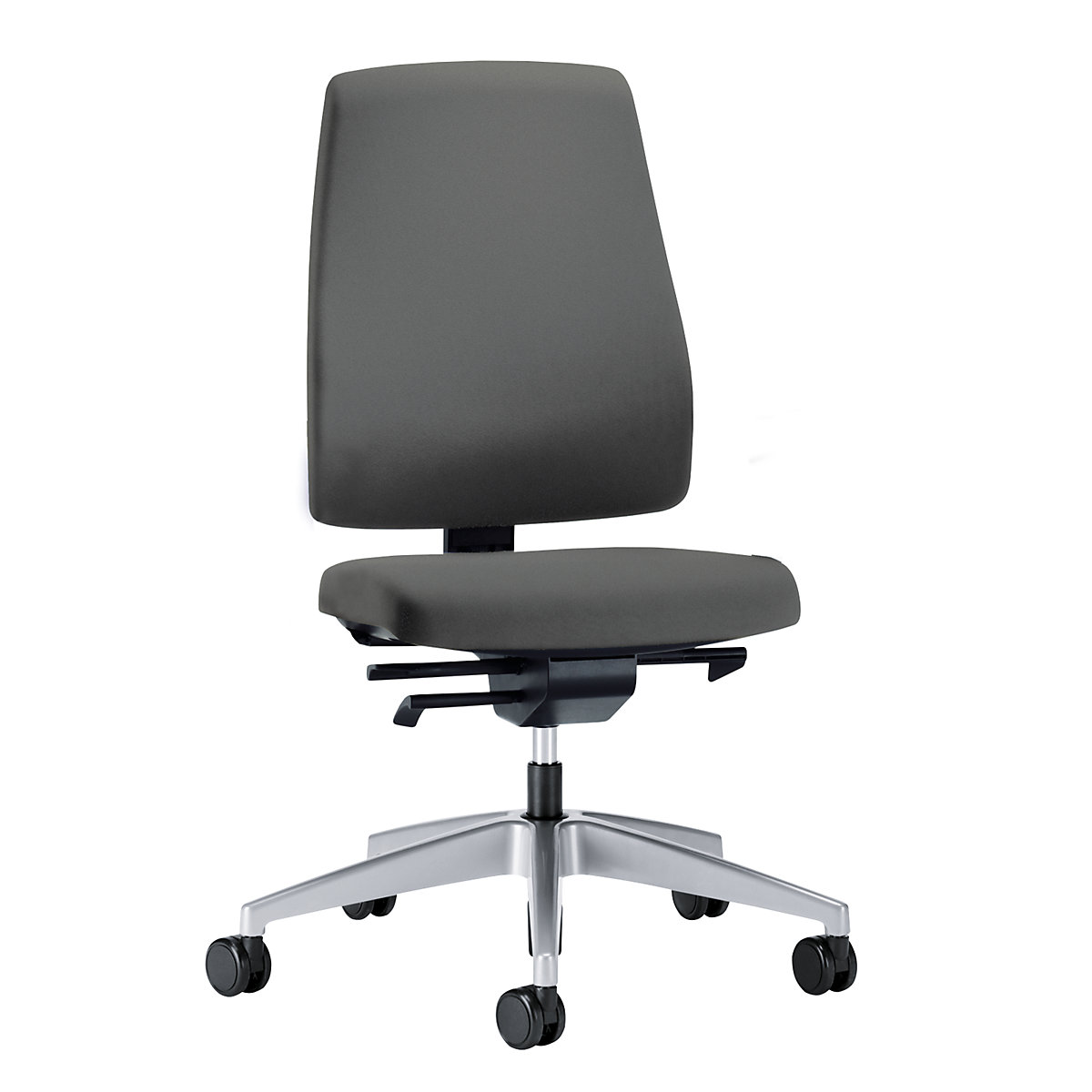 GOAL office swivel chair, back rest height 530 mm – interstuhl, brilliant silver frame, with hard castors, iron grey, seat depth 410 mm-3