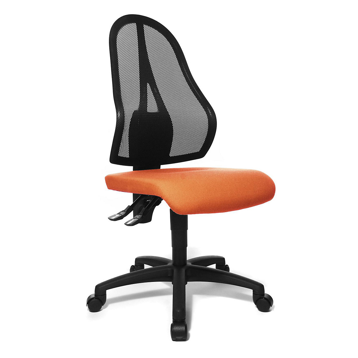 OPEN POINT P office swivel chair – Topstar, mesh back rest in black, without arm rests, orange seat cover-2