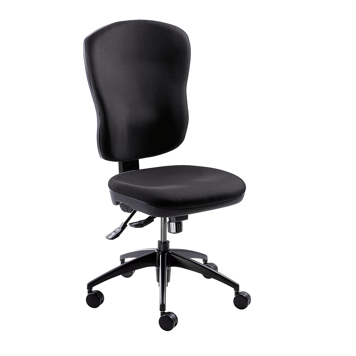 Operator swivel chair, back rest height 600 mm – eurokraft pro, point synchronous mechanism, contoured seat, without arm rests, black covering-4