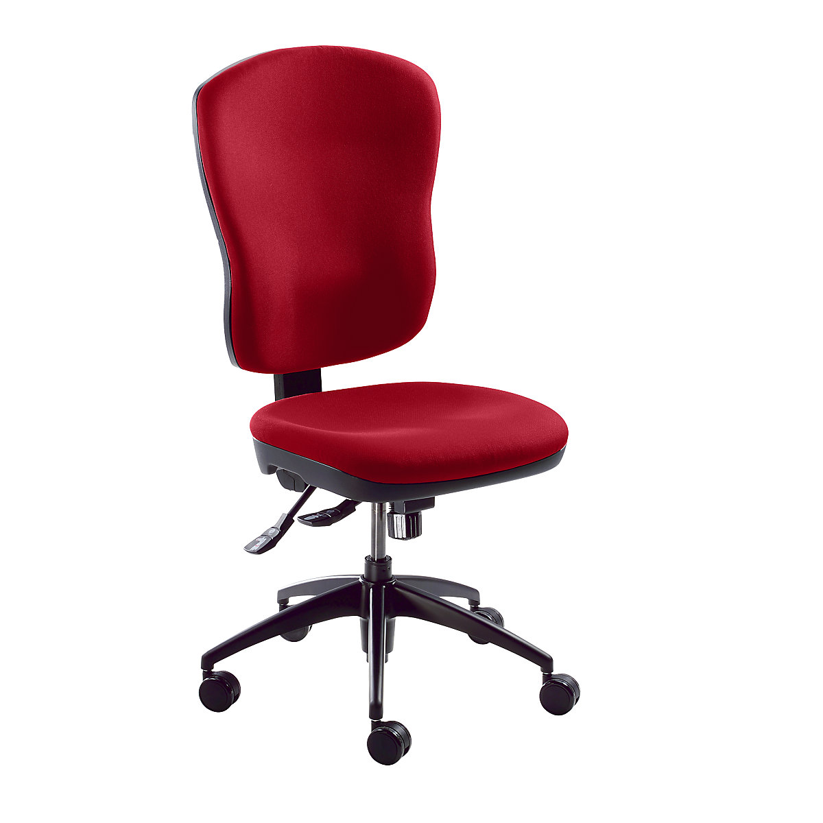 Operator swivel chair, back rest height 600 mm – eurokraft pro, point synchronous mechanism, contoured seat, without arm rests, bordeaux covering-3