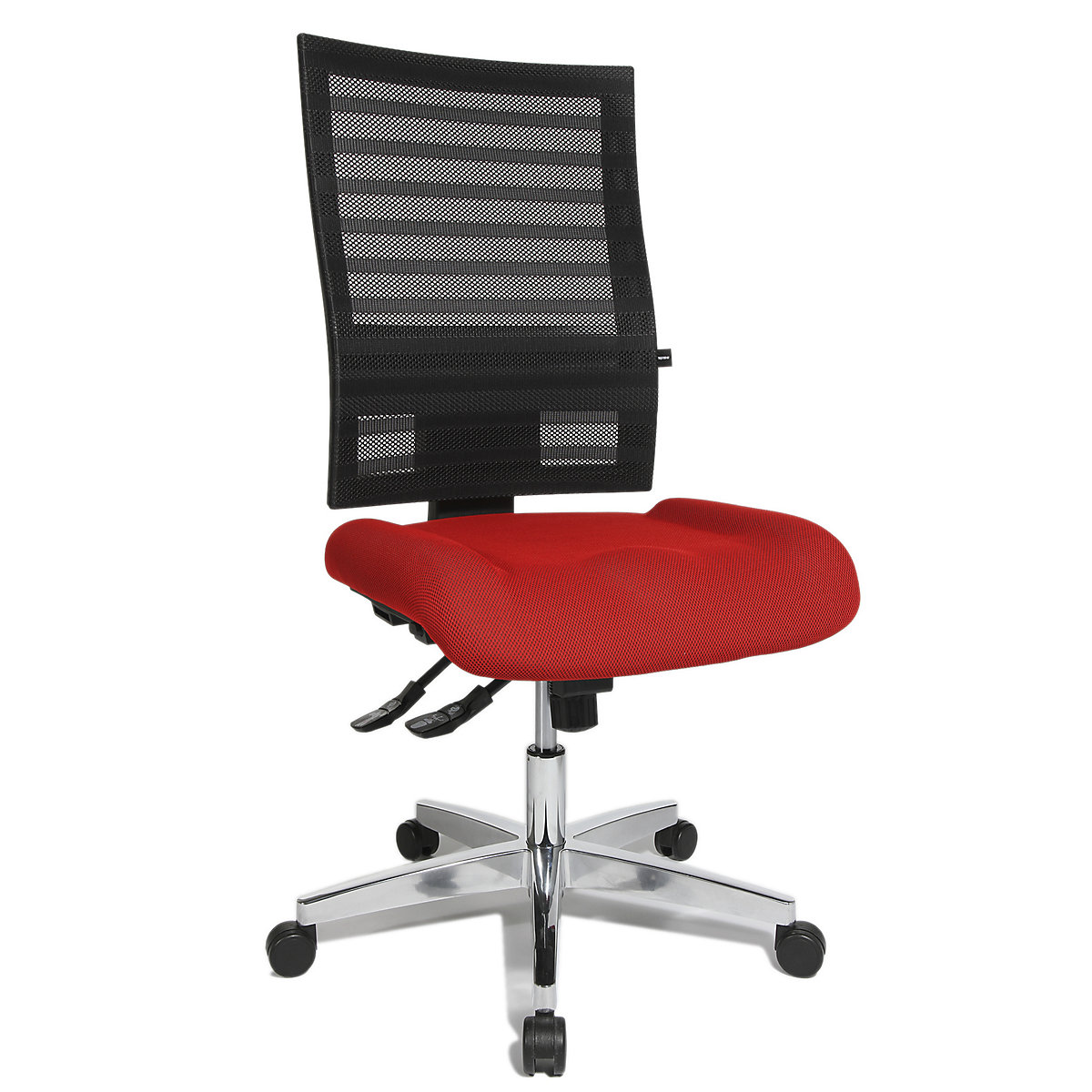 Operator swivel chair – Topstar, black mesh back rest, red covering-5