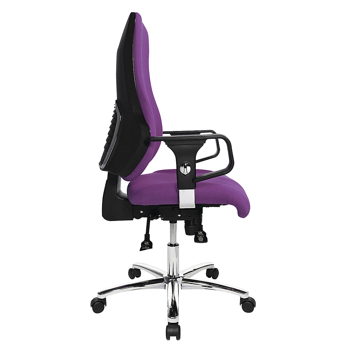 Operator swivel chair, with arm rests – Topstar, back rest height 600 mm, purple cover-4