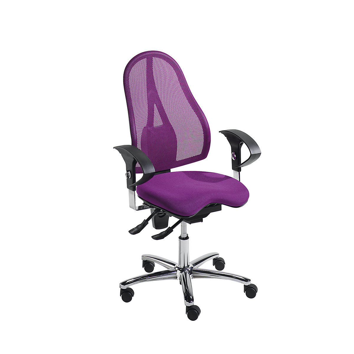 SITNESS 15 operator swivel chair – Topstar, with Body Balance Tec®, back rest with mesh covering, purple-5