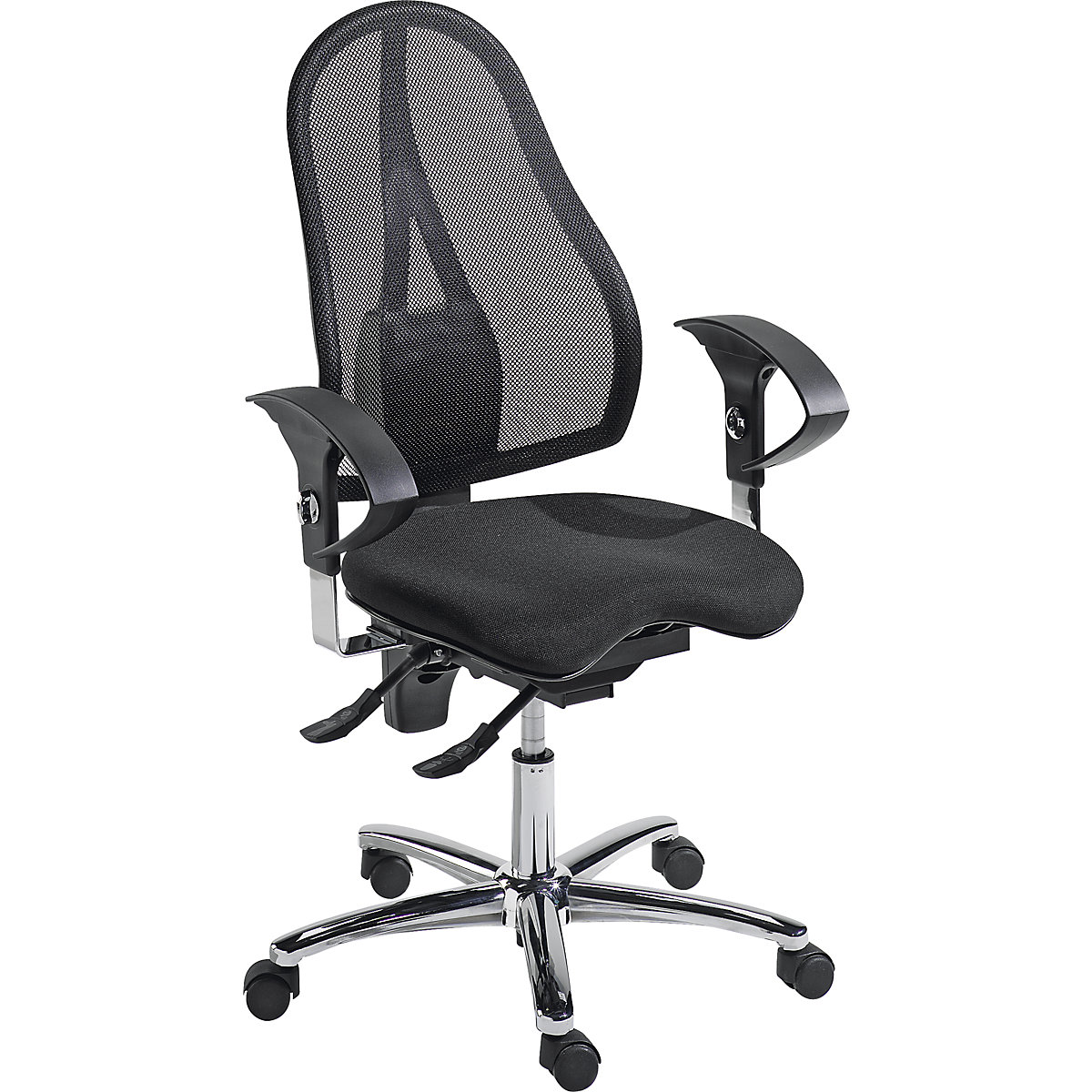 SITNESS 15 operator swivel chair – Topstar, with Body Balance Tec®, back rest with mesh covering, black-6