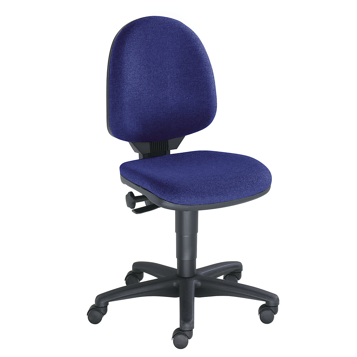 Standard swivel chair – Topstar, without arm rests, back rest 450 mm, fabric covering blue, frame black, 2+-5