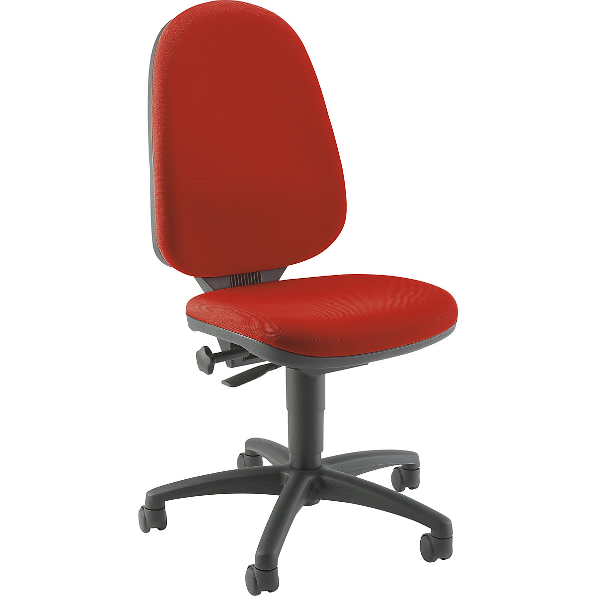 Standard swivel chair – Topstar, without arm rests, back rest 550 mm, black frame, red fabric, 2 +-3