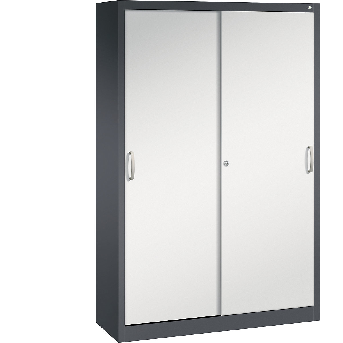 ACURADO sliding door cupboard – C+P, 4 shelves, HxWxD 1950 x 1200 x 400 mm, black grey / light grey-3