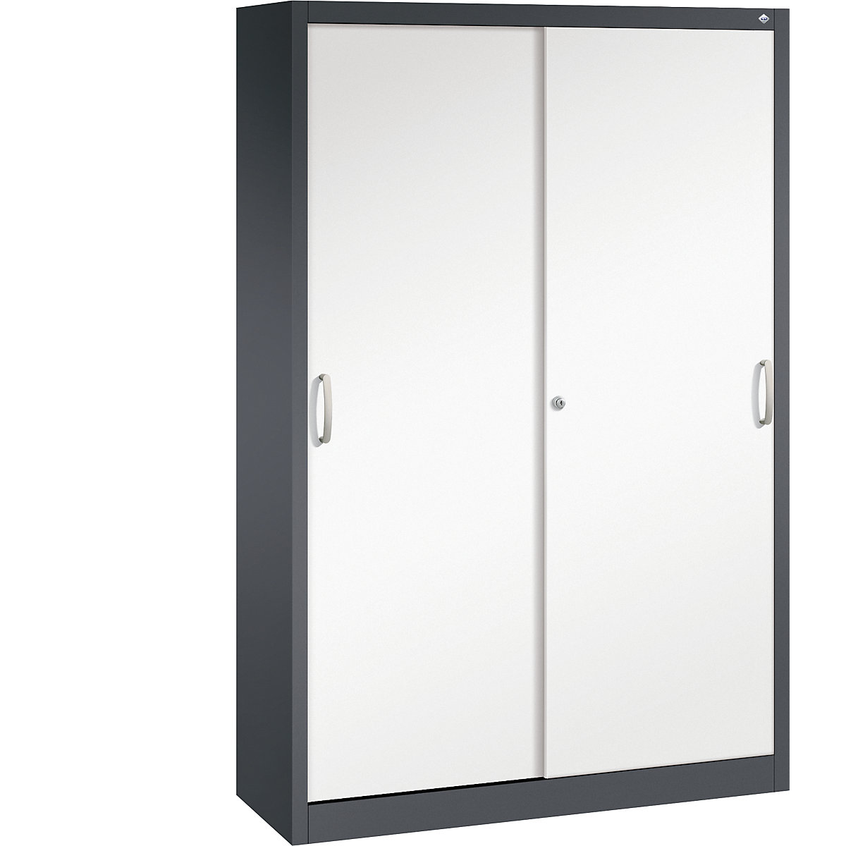 ACURADO sliding door cupboard – C+P, 4 shelves, HxWxD 1950 x 1200 x 400 mm, black grey / traffic white-15