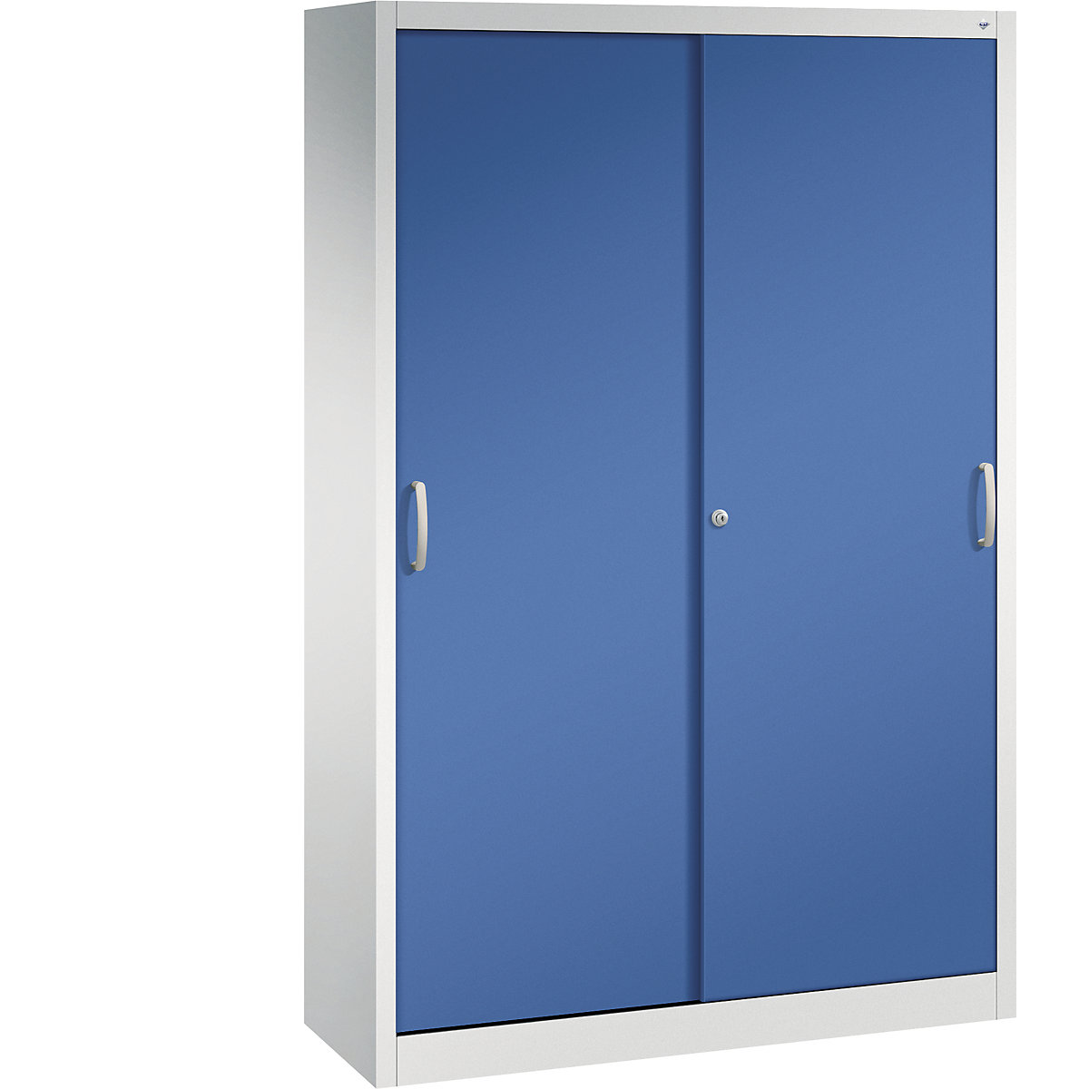ACURADO sliding door cupboard – C+P, 4 shelves, HxWxD 1950 x 1200 x 400 mm, light grey / gentian blue-4