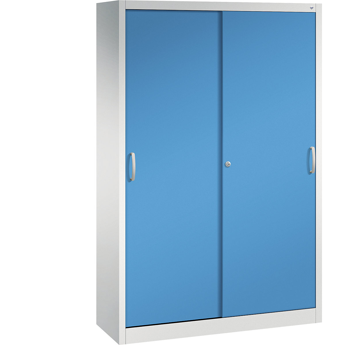 ACURADO sliding door cupboard – C+P, 4 shelves, HxWxD 1950 x 1200 x 400 mm, light grey / light blue-5